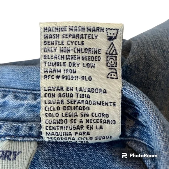 Vintage Faded Glory Patriotic Womens M Petite Denim Button Up Short Sleeve Shirt - Picture 8 of 8